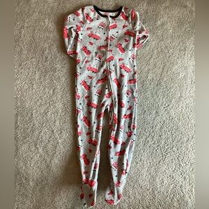 Absorba Red and Gray Kids Footie pajamas with Fire truck Print - NEW